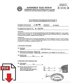 1984 Autobianchi A112 Abarth 70 HP FIA homologation form PDF download (ACI)